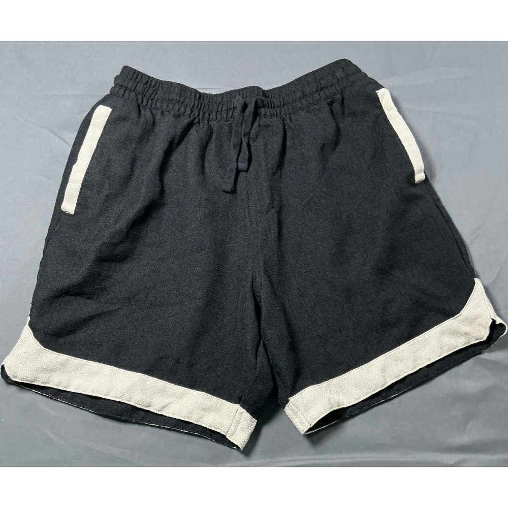 Malibu Beach Club Black Cream Athletic Shorts Womens Medium Elastic Drawstring